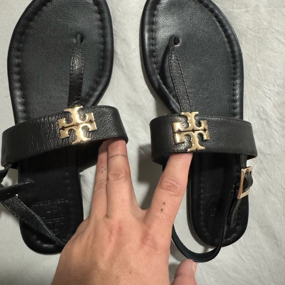 Tory Burch Black Sandals with Gold Emblem